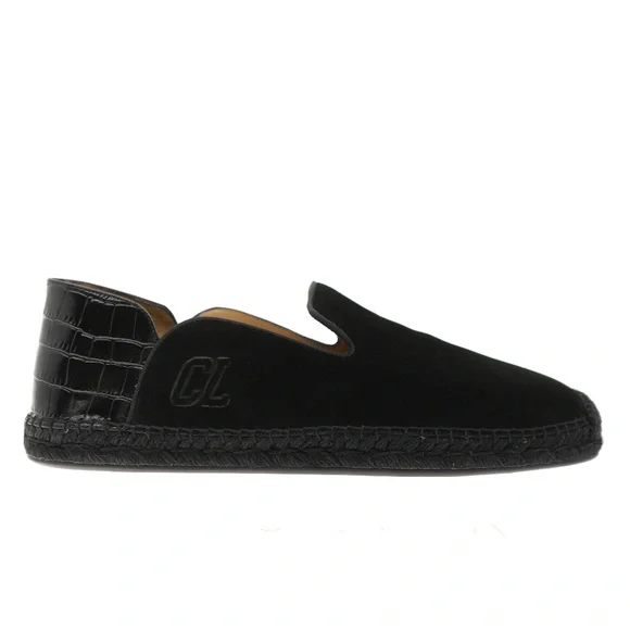 Christian Louboutin Varsi Espadrilles Black Suede Leather Size 12 US New
